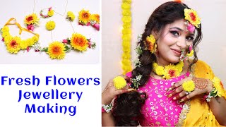 Real Flower Jewelry Making How to make Fresh flower jewelry For Haldi  Flower Jewelry making [upl. by Barcroft]