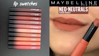 Maybelline NEO NEUTRALS Ultimatte Lipsticks  LIP SWATCHES amp Review [upl. by Josey888]