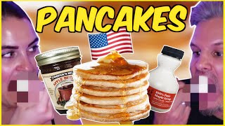 Brits Try making US STYLE PANCAKES For The First Time [upl. by Refannej542]