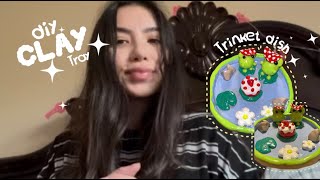 Making a viral clay trinket dish using air dry clay✨🍓 claydiy [upl. by Ayrb]