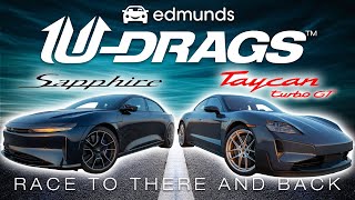 UDrags Race Lucid Air Sapphire vs Porsche Taycan Turbo GT  Quarter Mile Handling amp More [upl. by Millhon]