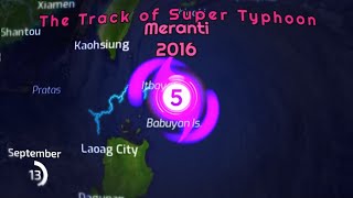 The Track of Typhoon Meranti 2016 [upl. by Yetnom]