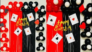 Playing cards theme birthday decorPoker theme decorCasino themeRed and black theme decor [upl. by Nivanod]