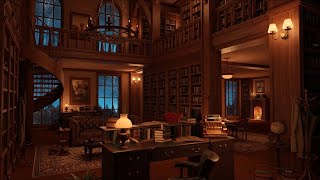 Cozy Library Room  Thunder amp Rain Sounds Crackling Fireplace  10 Hours [upl. by Lemuel]