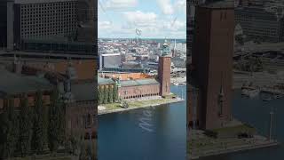 Vertical video Stockholm Sweden Stockholm City Hall and Lake Malaren Panorama of the city Su [upl. by Ecneralc578]