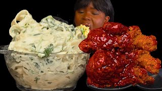 ASMR CHICKEN WINGS amp ALFREDO CREAMY PASTA MUKBANG NO Talking Slurpy Sticky Eating Sounds [upl. by Kerrison75]