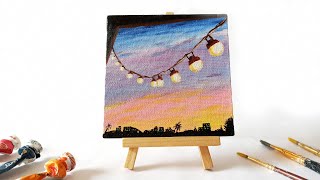 String Lights Acrylic Painting For Beginners  Fairy Lights Acrylic Painting  Mini Acrylic Painting [upl. by Adner]