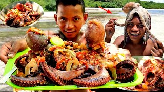 Catching Seafood 🐙🦀 Giant Octopus curry spicy  Cooking octopus for eating day10 [upl. by Sherwin]