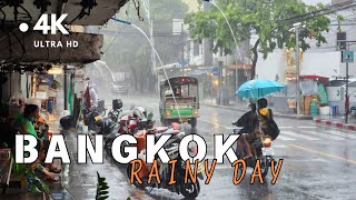 4K UHD Walking in the Rain in Bangkok Thailand  Rainy Morning Walk [upl. by Cherry32]