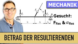 Betrag der Resultierenden  Winkel  Wirklinie  Kraftsystem  Abstand der Resultierenden [upl. by Aylmer233]