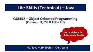 Java IO Streams  InputStream  OutputStream  Methods  File Handling Programs  CS8392  OOP  29 [upl. by Ycart364]