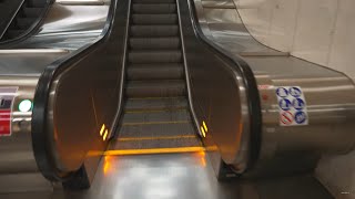 Czech Republic Prague Palmovka Metro Station 2X escalator  going up to street level  night [upl. by Trout]