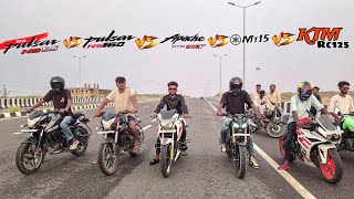 KTM RC 125 Vs Mt15 Vs Pulser Ns 160 Vs Ns 125 Vs Apache Rtr 160 Drag Race dragrace [upl. by Etep534]