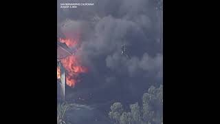 Aerial video shows fire in Californias San Bernardino engulfing homes [upl. by Asyar739]