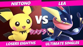 Umebura SP6 SSBU  Nietono Pichu Vs Lea Greninja Smash Ultimate Tournament Losers Eighths [upl. by Ateuqal456]