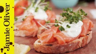 Smoked Salmon amp Horseradish Canapes  Jamie Oliver [upl. by Niarda]