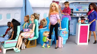 Barbie Doll Family Toddler Airport Travel Routine [upl. by Nailimixam]