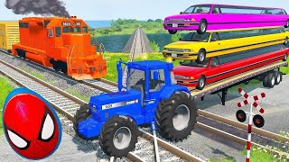 TRANSPORTING PIXAR CARS amp FRUITS WITH COLORED amp JOHN DEERE vs CLAAS vs TRACTORS  BeamNGdrive 962 [upl. by Herson]