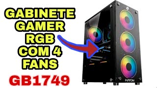 Gabinete Gamer Hayom 4 Fans rgb Lateral e Frontal Em Vidro Temperado Preto GB1749 [upl. by Malkah]