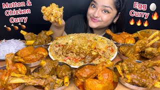 SPICY MUTTON CURRY 🌶 SPICY CHICKEN CURRY AND SPICY EGG CURRY WITH CHICKEN AND VEGETABLE FRIED RICE [upl. by Lillian]