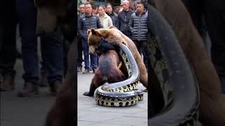 Grizzly bear fights giant python everyone just stands and watches no one helps [upl. by Verile]