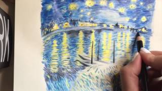 Van Goghs The Starry Night Over The Rhone drawing [upl. by Meekyh]