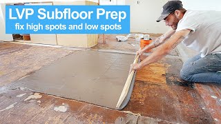 How To Prep Wood Subfloor for Luxury Vinyl Plank Flooring for Beginners Fix High and Low Spots [upl. by Marlea]