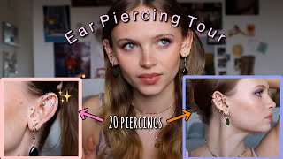 20 EAR PIERCINGS  Ear tour  rating pain amp healing process  Sara Carstens [upl. by Zulaledairam]