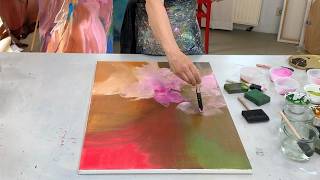 Abstrakte Malerei  Floral  Demo Techniken für Anfänger  Acryl meditativ [upl. by Yleak711]