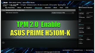 Enable TPM 20 ASUS PRIME H510M K [upl. by Megen9]