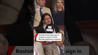 Rawhide Tlaib holds sign in protest as Israel’s Prime Minister addresses congress [upl. by Ahsayn]