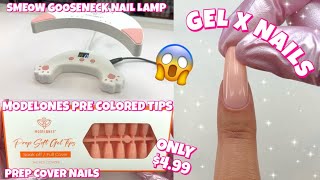 TRYING MODELONES PRE COLORED SOFT GEL NAIL TIPS amp SMEOW GOOSENECK NAIL LAMP  EASY GEL X NAILS [upl. by Easlehc41]