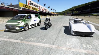 Kawasaki Ninja H2R Supercharged vs Ford Supervan 4 vs McMurtry Speirling at Old Spa [upl. by Ahsian]