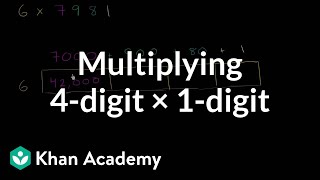 Multiplying 4 digits times 1 digit using grid  4th grade  Khan Academy [upl. by Pelage]