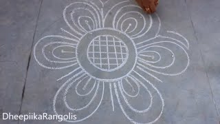 easy 4 rangoli design with chalk piece  4 daily kolams [upl. by Brigida516]