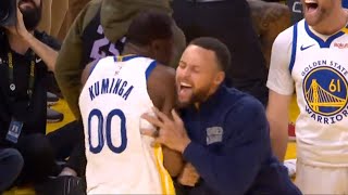 Steph Curry hyped and kept bumping Jonathan Kuminga after dagger vs Rockets 😂 [upl. by Nylodnewg752]