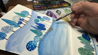 Watercolor Journal Day 2 Whimsical Folk Inspired trees [upl. by Ibby]