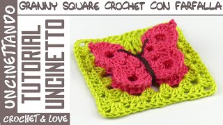 Ti mostro come fare un quadrato alluncinetto con una farfalla al centro  Crochet Tutorial [upl. by Esme]