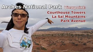 Arches National Park  Courthouse Towers La Sal Mountains and Park Avenue Viewpoints [upl. by Buderus176]