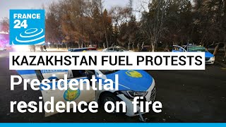 Kazakhstan fuel protests Presidential residence on fire in Almaty • FRANCE 24 English [upl. by Anomahs]