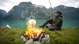 Straußenei geangelt 😳 SmashedOmelette in 8K ASMR Outdoor Cooking 🥚🔥 [upl. by Mei]