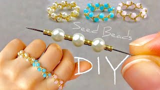 10 Minutes Diy Rings Easy Seed Bead Ring Tutorial  Beaded Ring Making [upl. by Fenn122]