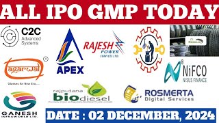 ALL IPO CURRENT GMP C2C IPO RAJESH POWER APEX RAJPUTANA GANESH INFRA ALL UPDATED GMP l [upl. by Nowahs]