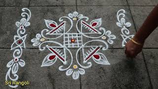 Tuesday Rangoli Designs🌻4x2 Dots Easy Deepam Muggulu🌻Simple Kolam Design🌻Side border Rangoli Designs [upl. by Aitrop335]