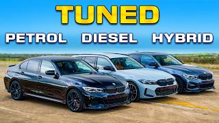 Tuned BMW M340i v M340d v 330e DRAG RACE [upl. by Aizti634]