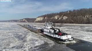 Towboats Getting Stuck in Ice on the Mississippi [upl. by Ameerak]