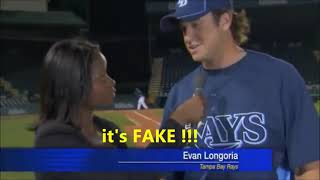 Evan Longoria catches a baseball and saves a reporters life but ITS FAKE Here is why i think so [upl. by Airamzul]