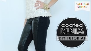 How to Faux Wax Denim  DIY Coated Jeans Tutorial [upl. by Radbourne724]