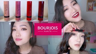 BOURJOIS ROUGE VELVET THE LIPSTICKS SWATCHES amp REVIEW  MY TOP 4 SHADES [upl. by Billat904]