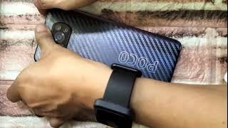 HOW TO INSTALL CARBON FIBER STICKER SCREEN PROTECTOR CAMERA LENSE ON POCO X3  SHOCKPROOF CASE [upl. by Lebaron165]